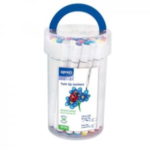 Маркери двувърхи Spree Art Soft Brush/Fine Tip в цилиндър 36 цв